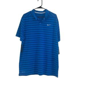 NWT Nike Men's XL Blue Striped Golf Polo Shirt Short Sleeve Dri-FIT
